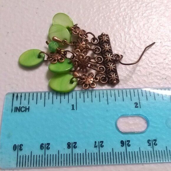 Intricate Boho Floral Chandelier Dangle Earrings! Shell & Copper Forest Magic - Picture 7 of 8